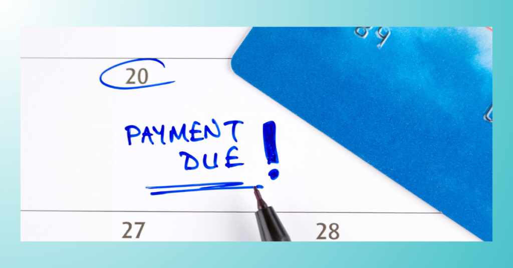 Calendar marked “Payment Due” beside a payment card, representing manual payment processing, payment deadlines, administrative workload, and operational payment management.