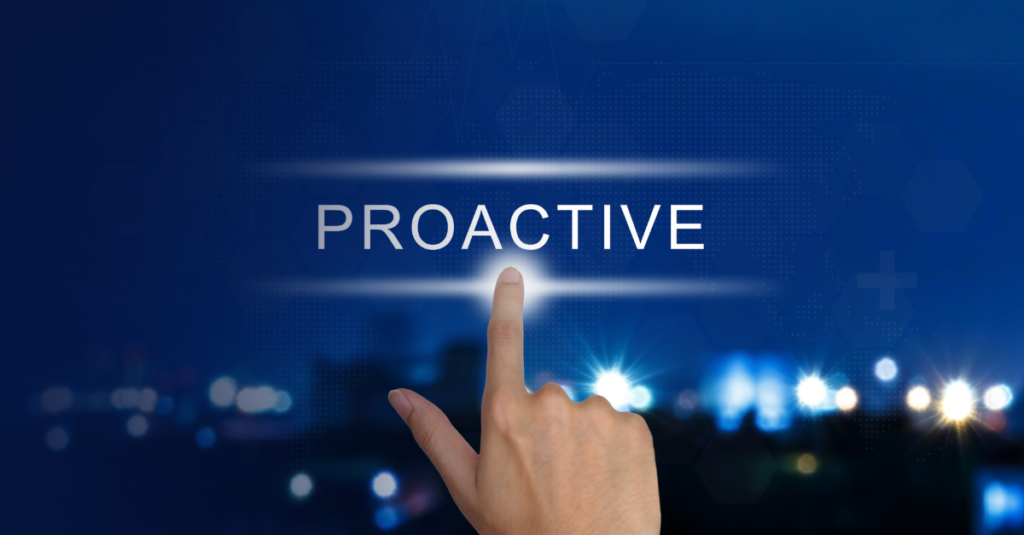 Digital interface displaying the word “Proactive,” representing proactive payment monitoring, early risk detection, real-time visibility, fraud prevention, and secure payment operations.