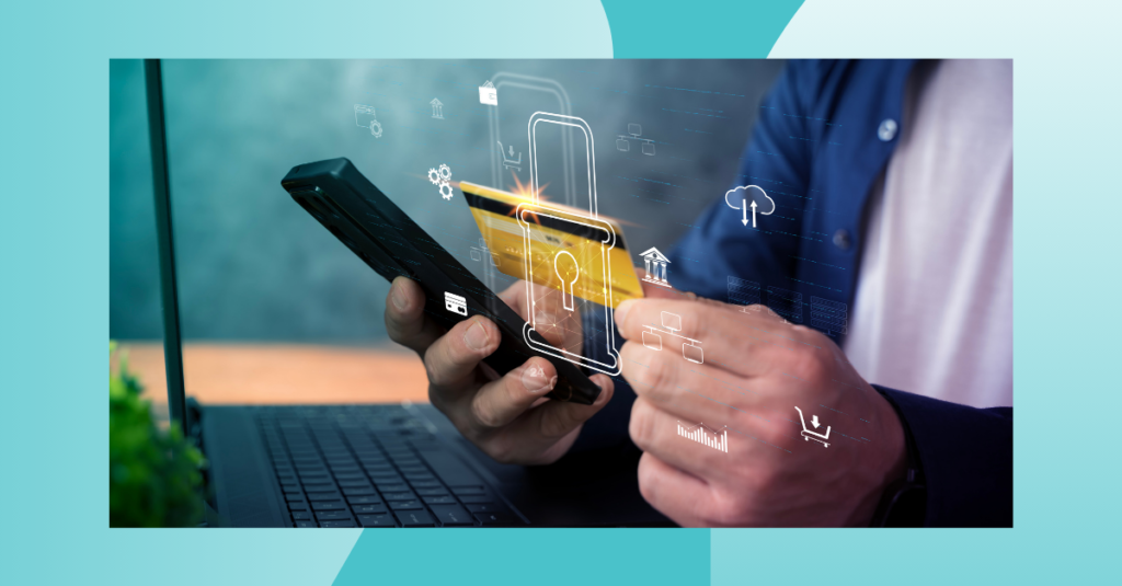 Professional using a smartphone and payment card with digital security technology, representing payment intelligence, transaction monitoring, fraud detection, payment analytics, and secure financial operations.