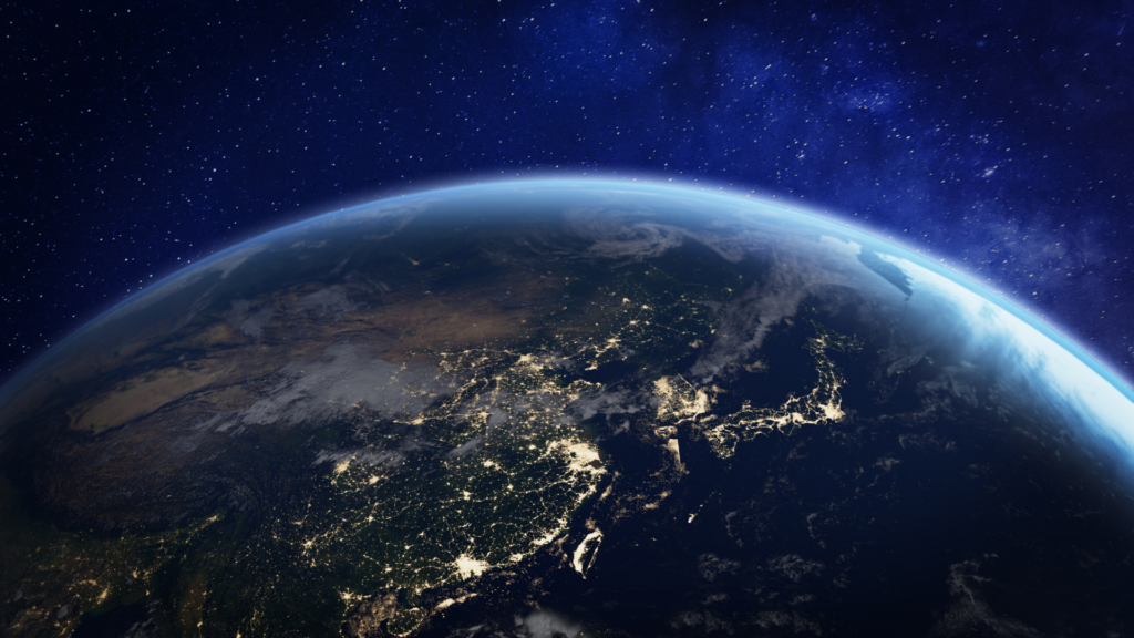 Global view of Earth representing cross-border payment fraud, evolving international fraud patterns, and the need for local payment monitoring and operational readiness.